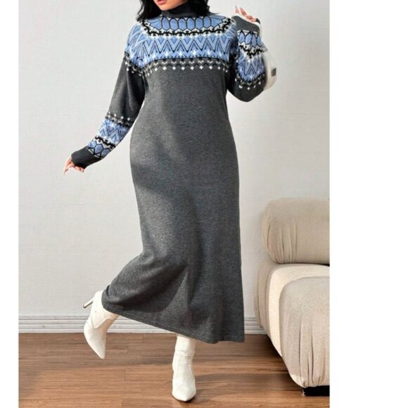 NEW! Mulvari Plus Size Stand Collar Long Sleeve Minimalist Long Sweater Dress - Picture 1 of 3